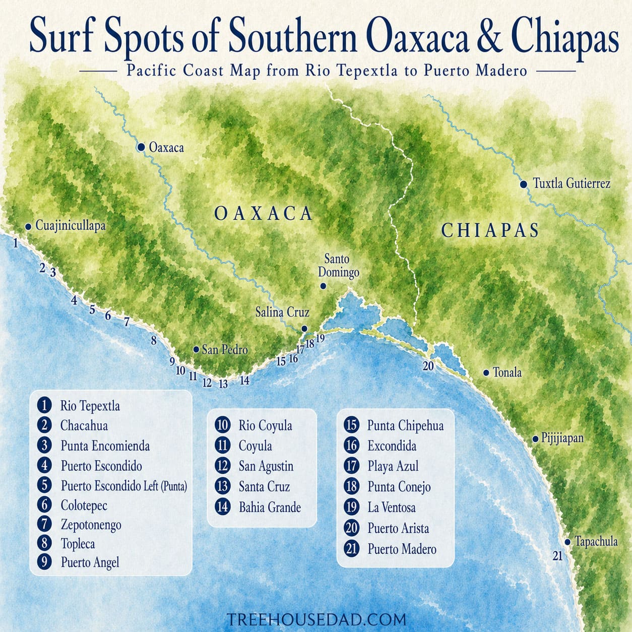 Southern Oaxaca Surf Map